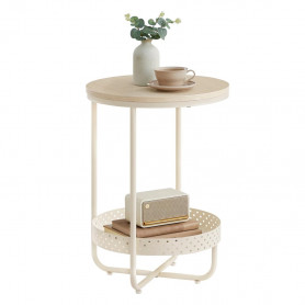 Runt Sidobord med 2 Nivåer Krämvit Krämvit Metall/Trä 55×55×40 cm K...