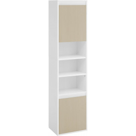 Badrumsskåp Golv/Vägg 40×30×160 cm Vit/Ek Dörrar & Öppna Hyllor Jus...