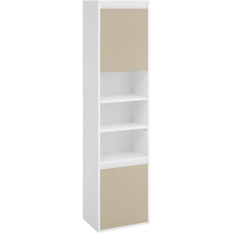 Badrumsskåp Golv/Vägg 40×30×160 cm Vit/Ek Dörrar & Öppna Hyllor Jus...