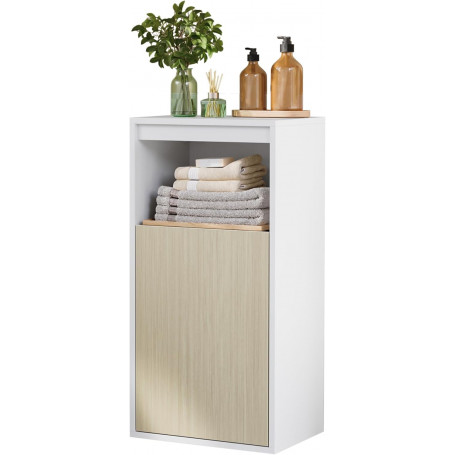 Väggmonterat Badrumsskåp med justerbar hylla – 40 x 30 x 80 cm, Vit / Beige