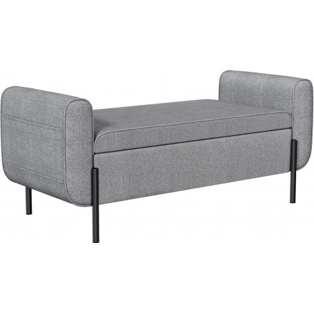 Sängbänk med Armstöd, Förvaring – Ljusgrå Linne, 127 x 50 x 55 cm