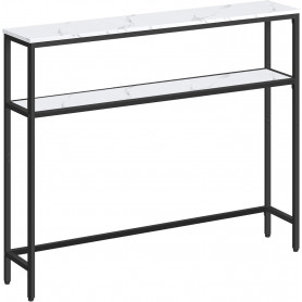 Tunn Konsolbord 2 Nivåer Marmorvit & Svart, 100 x 20 x 80 cm