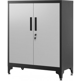 Metall förvaringsskåp låsbart 80×40×90 cm stål silver svart 2 dörra...