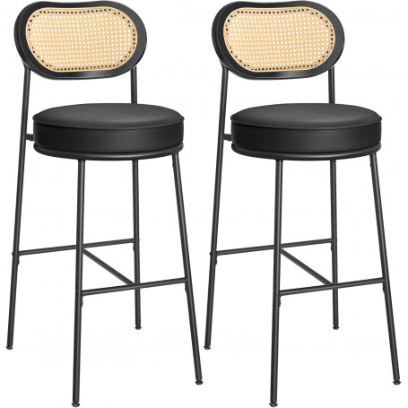 2-pack Barstolar med Ryggstöd i Rotting, Svart, Sits Höjd 76,7 cm