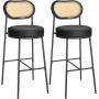 2-pack Barstolar med Ryggstöd i Rotting, Svart, Sits Höjd 76,7 cm