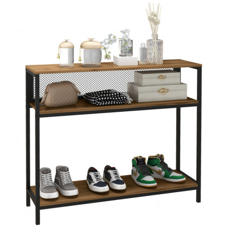 Konsolbord i Industriell Stil med Förvaringshyllor – Brun och Svart – 100 x 29,5 x 90 cm