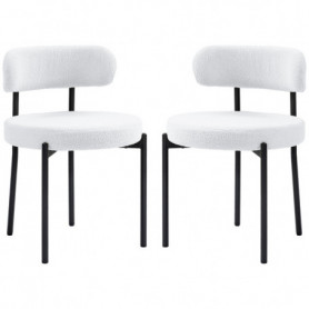 Matstolar i Set om 2, Vit Fleeceklädsel och Stålben