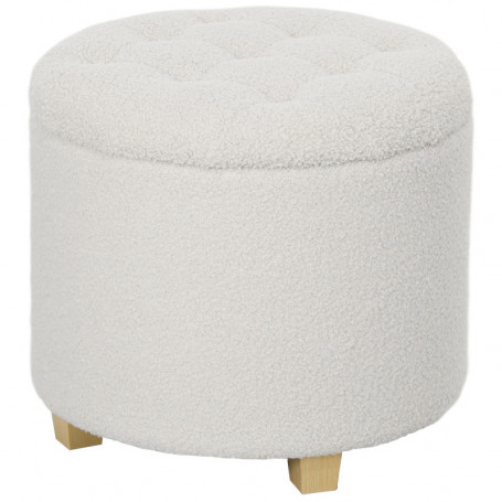 Rund Pall med Förvaringsutrymme Teddy Fleece Vit