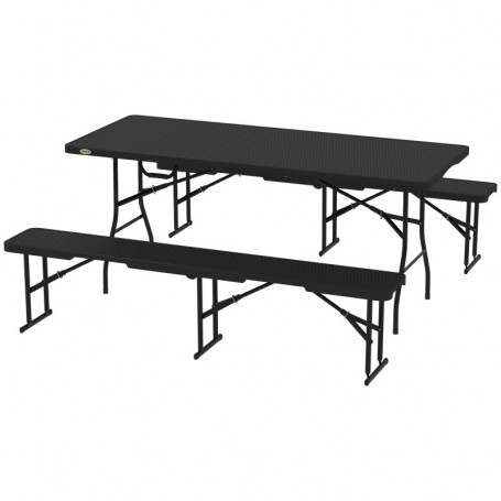 Picknickbord med Rottingdesign – Bord & 2 Bänkar – 180 x 74 x 74 cm Svart