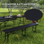 Picknickbord med Rottingdesign – Bord & 2 Bänkar – 180 x 74 x 74 cm Svart