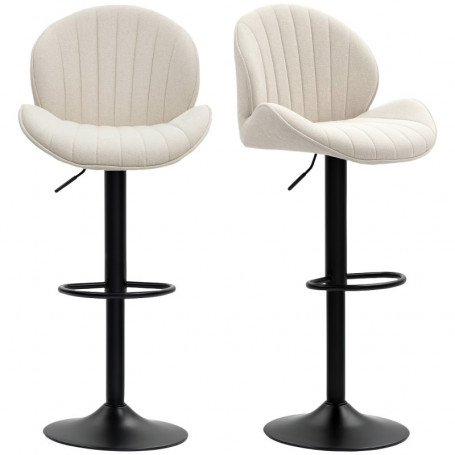 Barstol i Beige Chenille Stoppad, justerbar höjd, 360° rotation