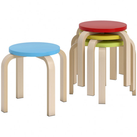 Träpall i Björk för Barn x4 Rund Stapelbar Flerfärgad – 36 x 36 x 30 cm