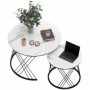 Runt Soffbordsset i 2 Delar med Marmorlook Vit / Svart Stapelbar Design
