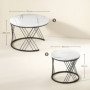 Runt Soffbordsset i 2 Delar med Marmorlook Vit / Svart Stapelbar De...