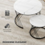 Runt Soffbordsset i 2 Delar med Marmorlook Vit / Svart Stapelbar De...