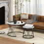 Runt Soffbordsset i 2 Delar med Marmorlook Vit / Svart Stapelbar Design