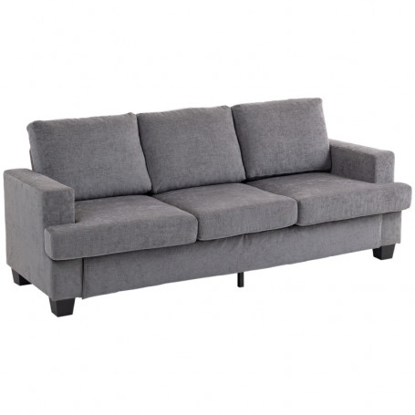 Soffa 3-sits med Chenilletyg och Tjocka Dynor – 213 x 82 x 90 cm Grå