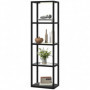 2-i-1 Golvlampa med Integrerad Glas­hyllor i 4 nivåer, Svart – 45 x 29 x 157 cm