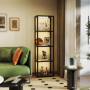 2-i-1 Golvlampa med Integrerad Glas­hyllor i 4 nivåer, Svart – 45 x 29 x 157 cm
