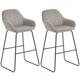 Barstol 2-Pack Sammet med Armstöd och Metallben Grå – Sitthöjd 70 cm