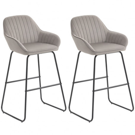Barstol 2-Pack Sammet med Armstöd och Metallben Grå – Sitthöjd 70 cm