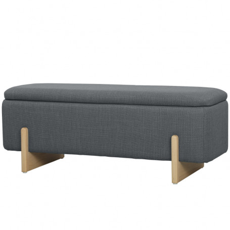 Hallbänk - Sängbänk med Förvaring Mörkgrå Linne med Trä Bas 111 x 44 x 44,5 cm