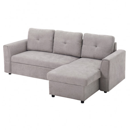 Bäddsoffa 3-sits med Schäslong och Förvaring Grå Linnelook