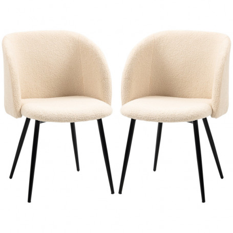 Matstolar i Vit Lammullslook – 2-pack, Ergonomisk Design & Svarta S...