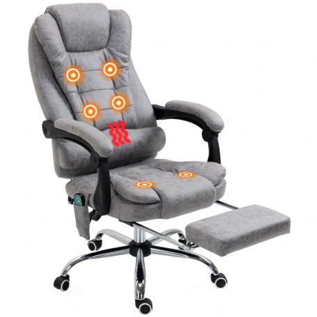 Ergonomisk Kontorsstol med Massage, Fotstöd, Vintage Grå Läder