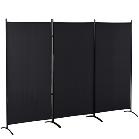 Rumsavdelare Skärmvägg  3 Paneler – Metallram & Vikbar Design 253 x 50 x 182 cm Svart