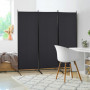 Rumsavdelare Skärmvägg  3 Paneler – Metallram & Vikbar Design 253 x 50 x 182 cm Svart