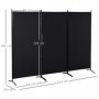 Rumsavdelare Skärmvägg  3 Paneler – Metallram & Vikbar Design 253 x 50 x 182 cm Svart
