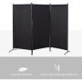 Rumsavdelare Skärmvägg  3 Paneler – Metallram & Vikbar Design 253 x 50 x 182 cm Svart