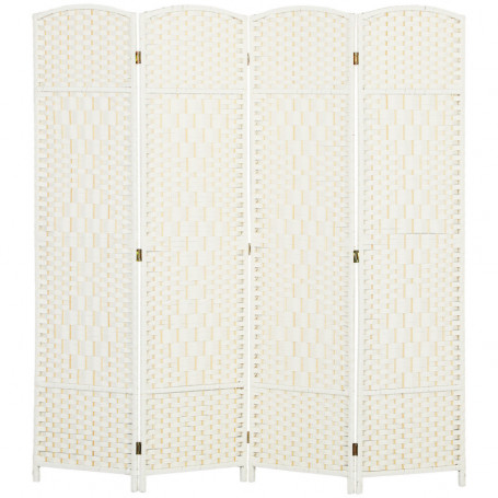 Hopfällbar Rumsavdelare med handvävt mönster – 180 x 1,7 x 180 cm Vit / Ek