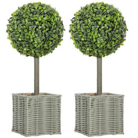 Konstgjorda Buxbomskulor, 2-pack med Viktad Rotting Kruka 50 cm