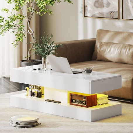 Soffbord med LED-belysning och Förvaring – 120 x 50 x 42 cm, Högbla...