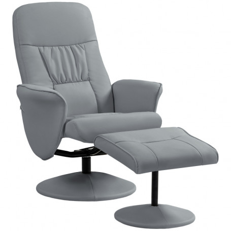Relax Fåtölj med Fotpall i Grå Läder – 145° lutning