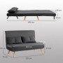 3-i-1 Bäddsoffa med justerbart ryggstöd Grå Sammet 190 x 120 x 28 cm