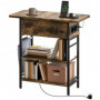 Sidobord med Eluttag, USB & Förvaring – 60 x 29,8 x 58,5 cm, Industriell Design Vintage Brun