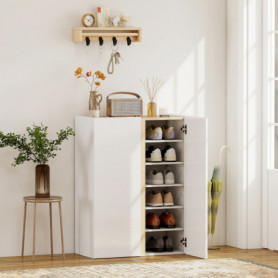 Skoskåp med 6 Våningar & Mjukstängande Dörrar – För 18 Par, Vit/Trä...