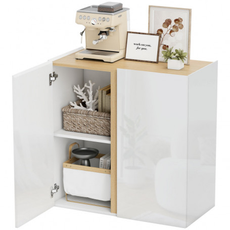 Skänk Med Högglansiga Dörrar – 80 x 40 x 80 cm – Justerbara Hyllor & Modern Trädesign