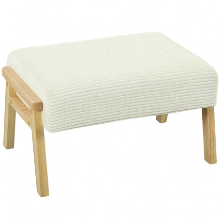 Pall i Manchestertyg Retrodesign Krämvit / Naturlig Trä 70 x 46 x 40 cm,