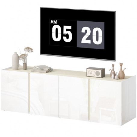 TV-Bänk med Förvaring Högblank Vit med Ek 135 x 38 x 45 cm, För upp till 65” TV
