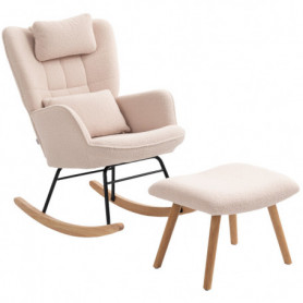 Ergonomisk Gungstol med Pall – Fleeceklädsel & Ryggstöd, Beige