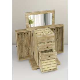 Stor Smyckeskrin i Trä med Spegel och 4 Nivåer – 26,5 x 16 x 33,5 cm