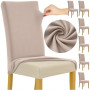 Stolsöverdrag i sammet – set om 6, elastiska, universell passform, beige