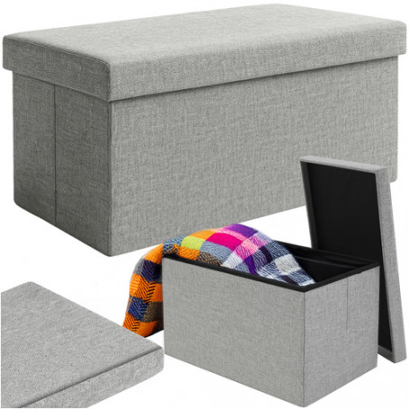 Fällbar Sittpuff med Förvaring 76 x 38 x 38 cm, 110L, Grå