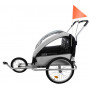 Cykelvagn för barn 3-i-1, för två barn, 150 x 108 x 90 cm Grå