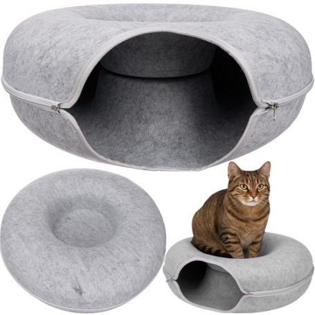 Kattsäng i filt, rund tunnelmodell, 51 x 20 cm (Ø x H), grå