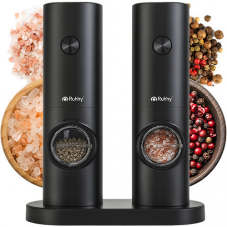 Elektriskt Kvarnset för salt och peppar, 2-pack, justerbar malning, LED